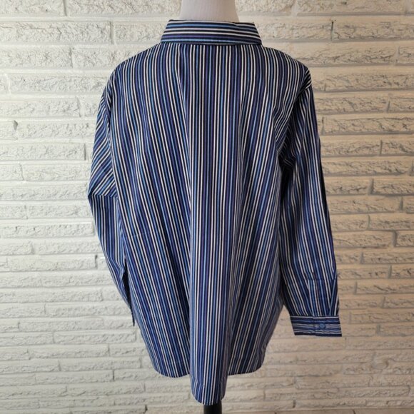 Roamans Womens Top 2X Plus Long Sleeve Collar Blue Stripe Button Up STR120E - Picture 6 of 9